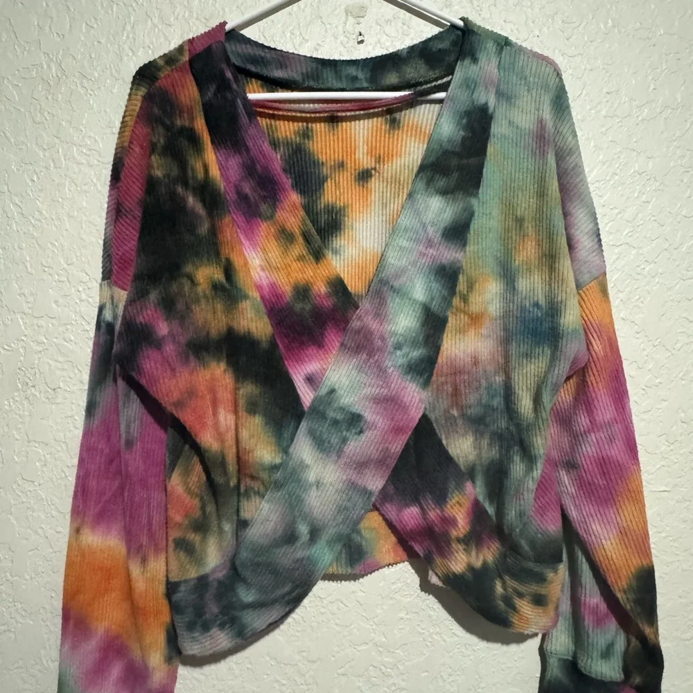 Purple and Orange Long Sleeve Cropped Relaxed Hoodie - Picture 2 of 3